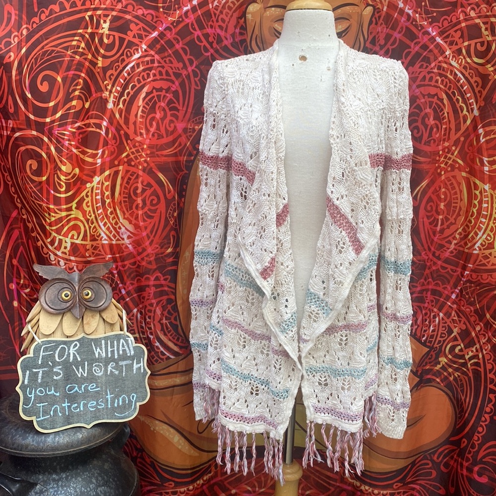 Maurices Striped Pastel Knit Throw Cardigan Fringe Duster Shrug Boho XXL